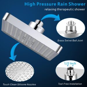 Voolan High Pressure Rain Shower Head - Luxury Modern Look - The Adjustable Replacement For Your Bathroom Showerhead - 6" Square High Flow Pressure Boosting Showers (Chrome)