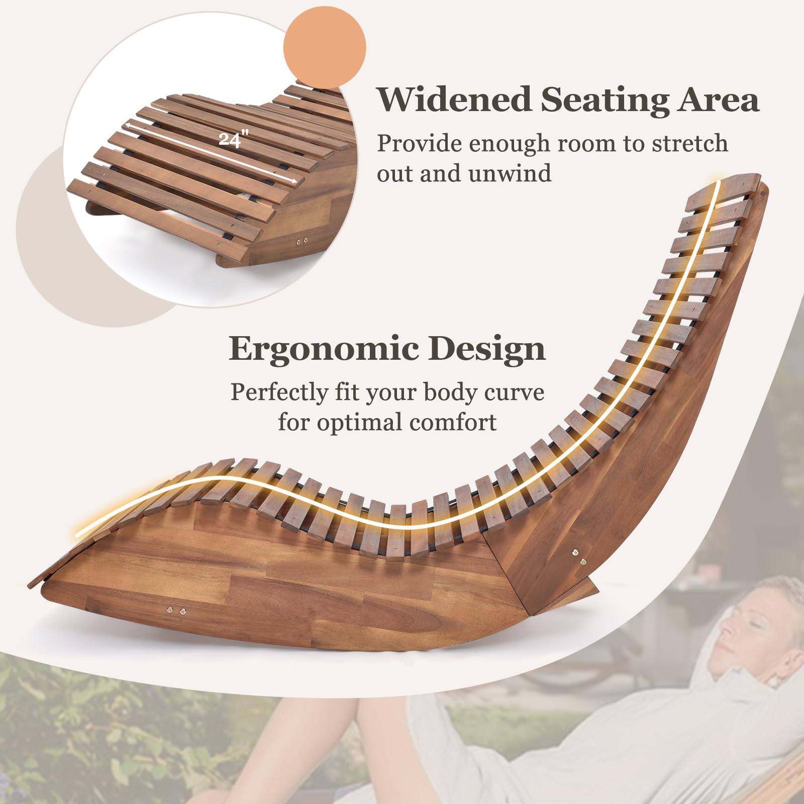 Tangkula Outdoor Acacia Wood Rocking Chair, Porch Rocker with Widened Slatted Seat and High Back, Wooden Rocking Patio Chair, Outdoor Rocking Sun Lounger for Backyard, Garden