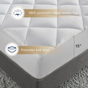 Croscill King Mattress Pad Cotton Bed Protector Waterproof Mattress Pad, Diamond Quilted Cover, Overfilled, Breathable Mattress Topper, Fitted Pocket Fits Up to 18", Easy Care, King, White