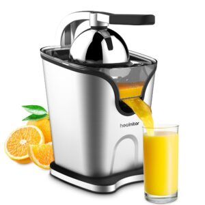 Healnitor 150W Electric Citrus Juicer Squeezer with 2 Cones, Stainless Steel Quiet Orange Juice Extractor Machines for Lime Grapefruit Lemon, Detachable Design