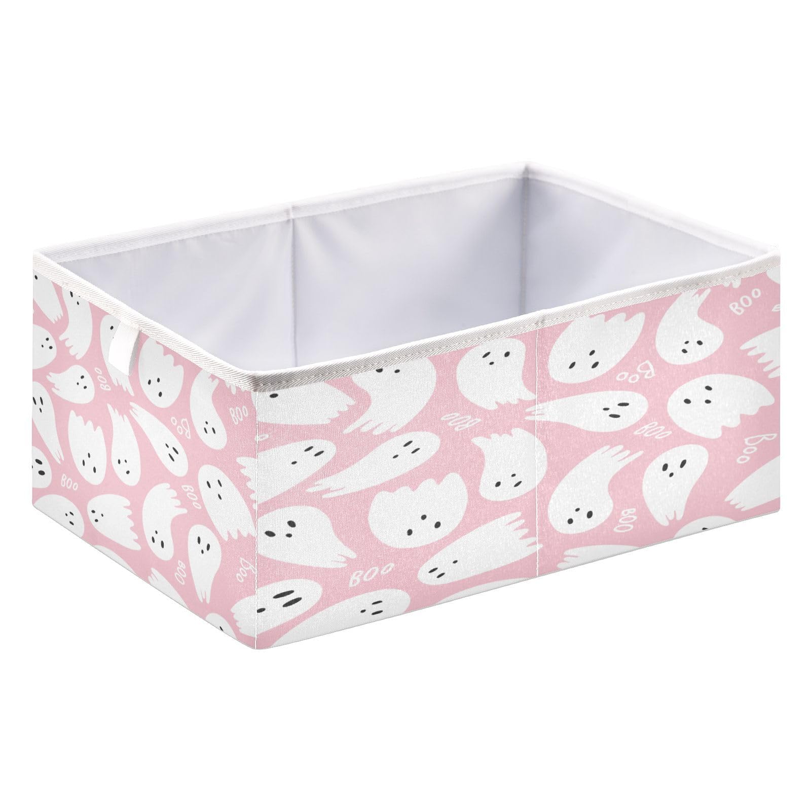 WELLDAY Storage Basket Pink Halloween Boo Foldable 15.8 x 10.6 x 7 In Cube Storage Bin Home Decor Organizer Storage Baskets Box for Toys, Books, Shelves, Closet, Laundry, Nursery