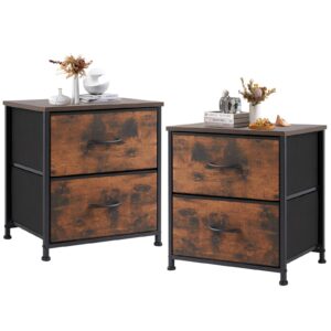 dumos nightstand small dresser with 2 fabric drawers side tables bedroom end table kids bedside storage furniture for 20 inch tall night stand for closet, entryway, college dorm, rustic brown(2 pack)