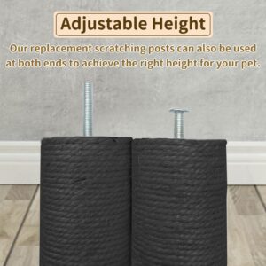 Fhiny 2PCS Cat Scratching Post Replacement, 15.7inch M8 Natural Sisal Cat Scratch Post with Cat Self Groomer Refill Pole Parts Kitten Climbing Furniture Protector Hemp Rope Scratcher for Spare Black