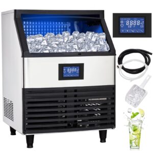 commercial ice maker machine 440lbs/24h, stainless steel under counter ice machine with 40l ice storage capacity, 8 * 20 ice cube freestanding ice maker