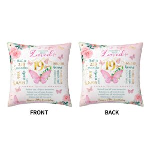 Birthday Gifts for 19 Year Old Female Pillowcase 18" x 18", Best 19th Birthday Gifts for Girls, Gifts Ideas for 19 Year Old Girls, Happy 19th Birthday Gifts for Her, 19th Birthday Decorations for Girl