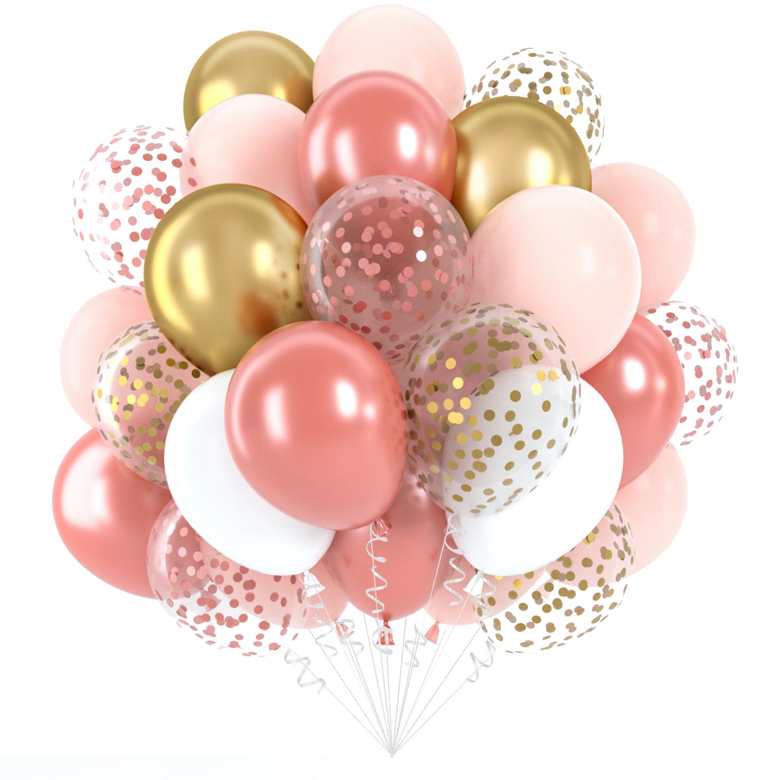 Rose Gold Pink Confetti Balloons, 50 Pack 12 inch Retro Blush Pink Gold Latex Balloons Arch with Ribbon for Birthday Engagement Party Wedding Bridal Shower Decorations