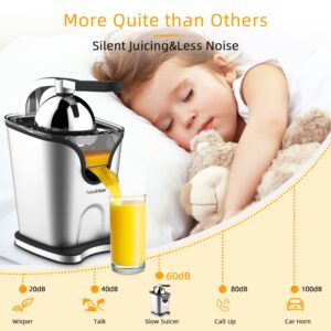 Healnitor 150W Electric Citrus Juicer Squeezer with 2 Cones, Stainless Steel Quiet Orange Juice Extractor Machines for Lime Grapefruit Lemon, Detachable Design