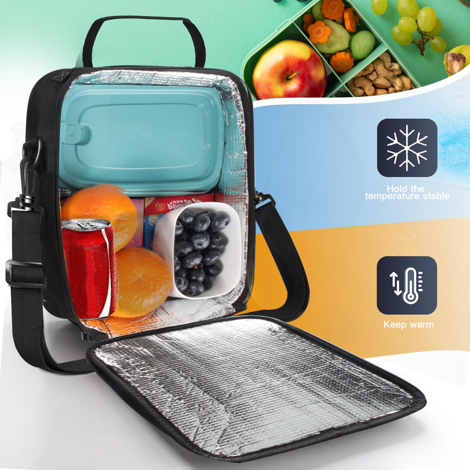 hzzycer Lunch Box for Men Women Insulated Lunch Bag Reusable Small Lunch Bag with Adjustable Shoulder Strap for Work Picnic