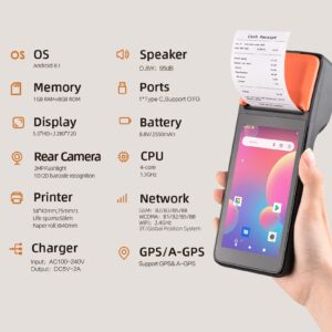 Sunydog Handheld 3G POS Receipt Printer Android 8.1 1D/2D Barcode Scanner PDA Terminal Support 3G WiFi BT Communication with 5.0 Inch Touchscreen 58mm Width Thermal Label Printing for Supermarket