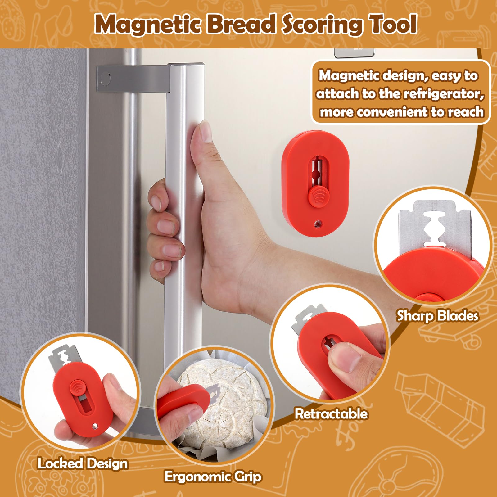 XANGNIER Extractable & Magnetic Bread Lame Dough Scoring Tool,Sourdough Scoring Tools,Bread Dough Cutter Slashing Razor Tool,5 Razor Blades,Bread Baking & Making Tools Supplies Accessories