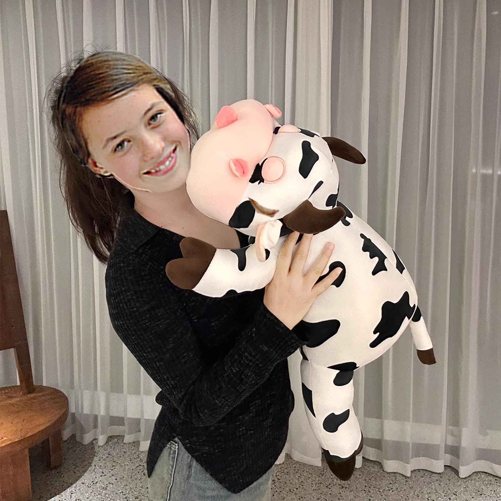 Whlo4U Cow Plush Pillow - 23.6 Inch Cow Stuffed Animal - Birthday Christmas Valentine’s Day Gift for Kids Adults Boys Girls