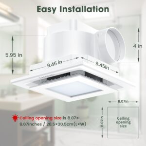 FASDUNT Bathroom Exhaust Fan with Light, 120 CFM 1.0 Sones Bathroom Fan with Light Combo, 12W Dimmable LED Light 3000K/4000K/5000K Selectable for Home Bath Office Hotel