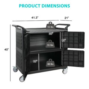 3-Tier Service Utility Carts on Wheels, Mobile Kitchen Cart with Handle & Storage Cabinet, Portable Rolling Cart for Home Hotel Restaurant (Black)