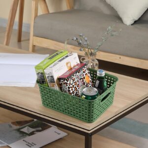 Taysisiter Plastic Woven Storage Baskets, Plastic Storage Baskets for Organizing, Deep Green, 6 Packs