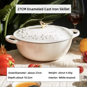 Enameled Cast Iron Dutch Oven with Lid – Non Stick Dutch Oven Pot – Sturdy Ovenproof Stockpot Cookware – Enamelled Cooking Pot – Garden Series – Oversized Handles (White) (4.5Qt)