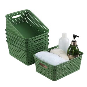 Taysisiter Plastic Woven Storage Baskets, Plastic Storage Baskets for Organizing, Deep Green, 6 Packs