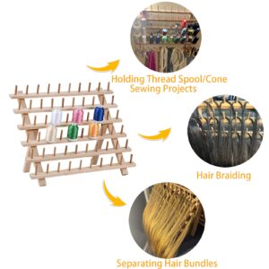 Simthread [Upgraded] 60x2 Spools Wooden Thread Holder, Braiding Rack, Organizer Stand with Hanging Hooks for Embroidery Sewing Thread Rack