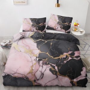 zcwl marble duvet cover cal king size | pink and black abstract bedding set | 3 piece | soft microfiber patterned comforter cover with zipper ties & 2 pillowcases | marble bedroom decor