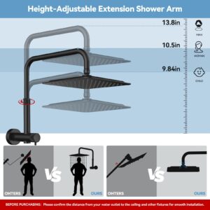 MakeFit All Metal Rainfall Shower Heads with Handheld Combo - 10 Inch High Pressure Rain Shower Head 9 Modes Handheld Shower Head with Height Adjustable Shower Extension Arm and Slide Bar Matte Black