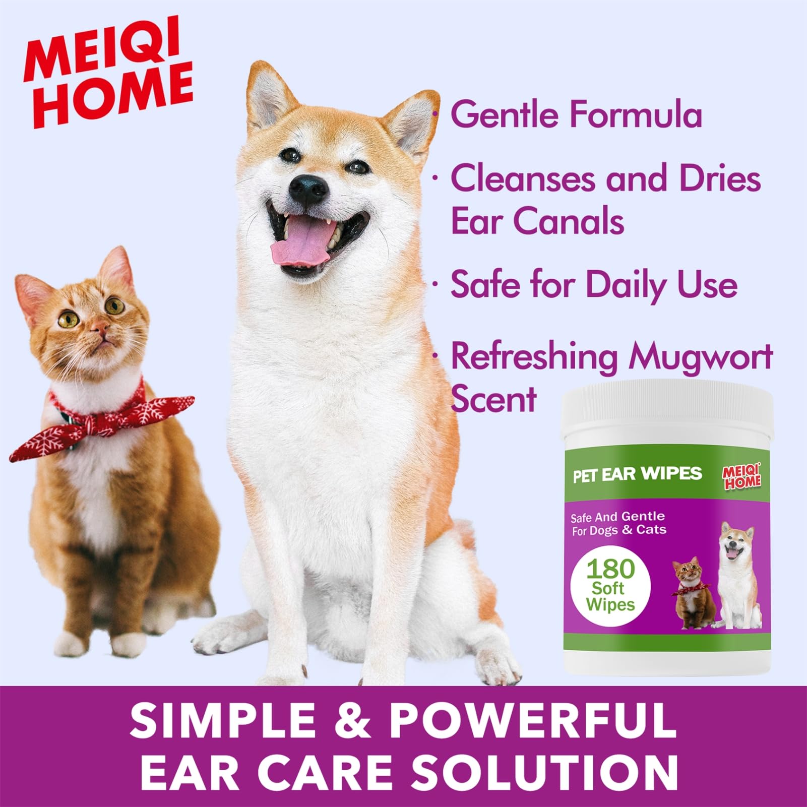 180 Count Dog Ear Cleaner Wipes ,Dog Ear Wipes ,Gently Remove Ear Wax, Debris ,Soothes & Relieves Ear Itching, Fresh Mugwort Scent, All Natural Ingredients,Safe & Gentle Ear Wipes for Dogs & Cats