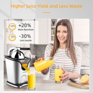 Healnitor 150W Electric Citrus Juicer Squeezer with 2 Cones, Stainless Steel Quiet Orange Juice Extractor Machines for Lime Grapefruit Lemon, Detachable Design