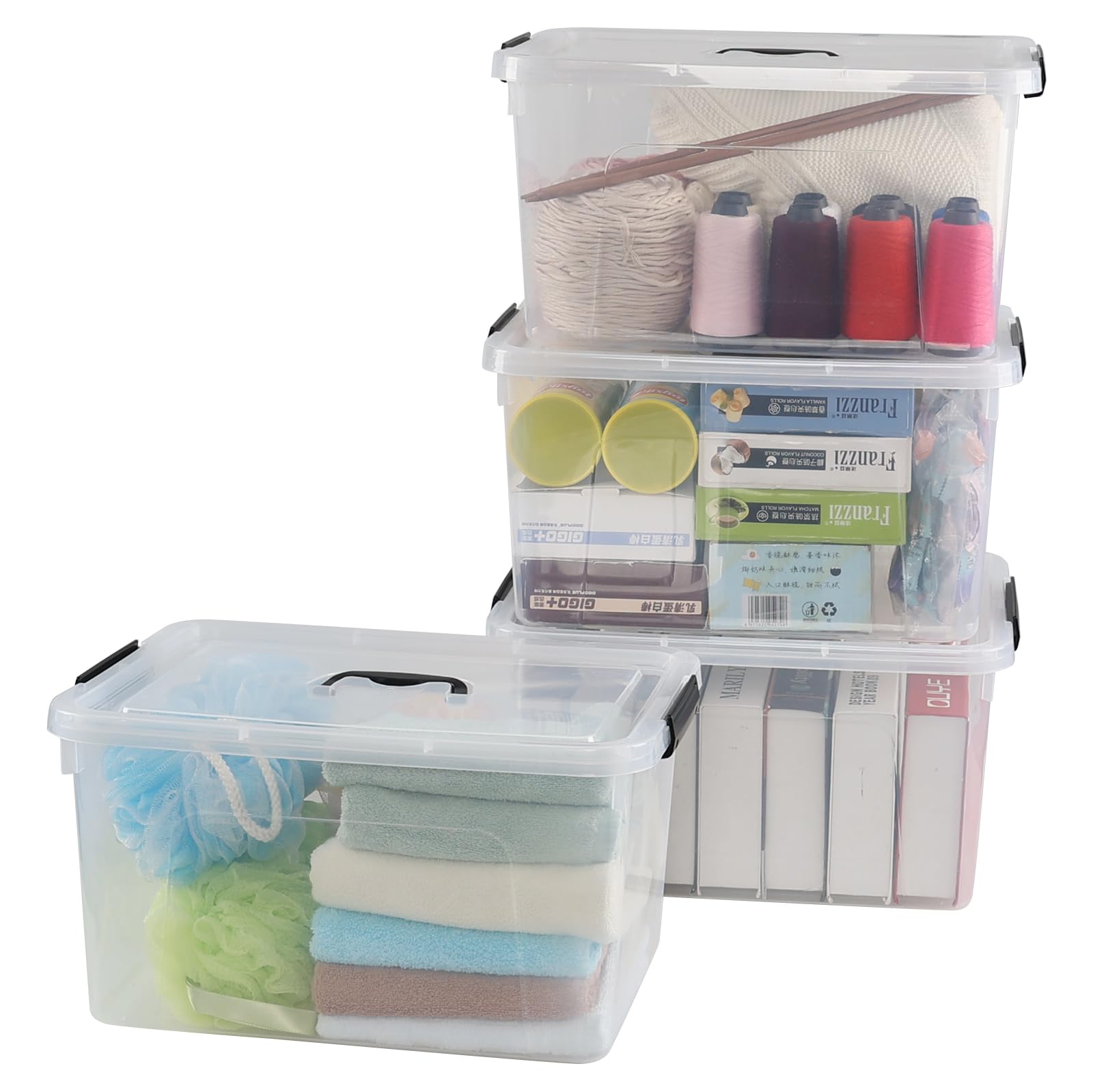 Doryh Pack of 4 Latch Storage Box, 17.5 L Clear Container Box with Handle