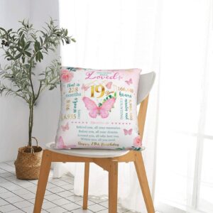 Birthday Gifts for 19 Year Old Female Pillowcase 18" x 18", Best 19th Birthday Gifts for Girls, Gifts Ideas for 19 Year Old Girls, Happy 19th Birthday Gifts for Her, 19th Birthday Decorations for Girl