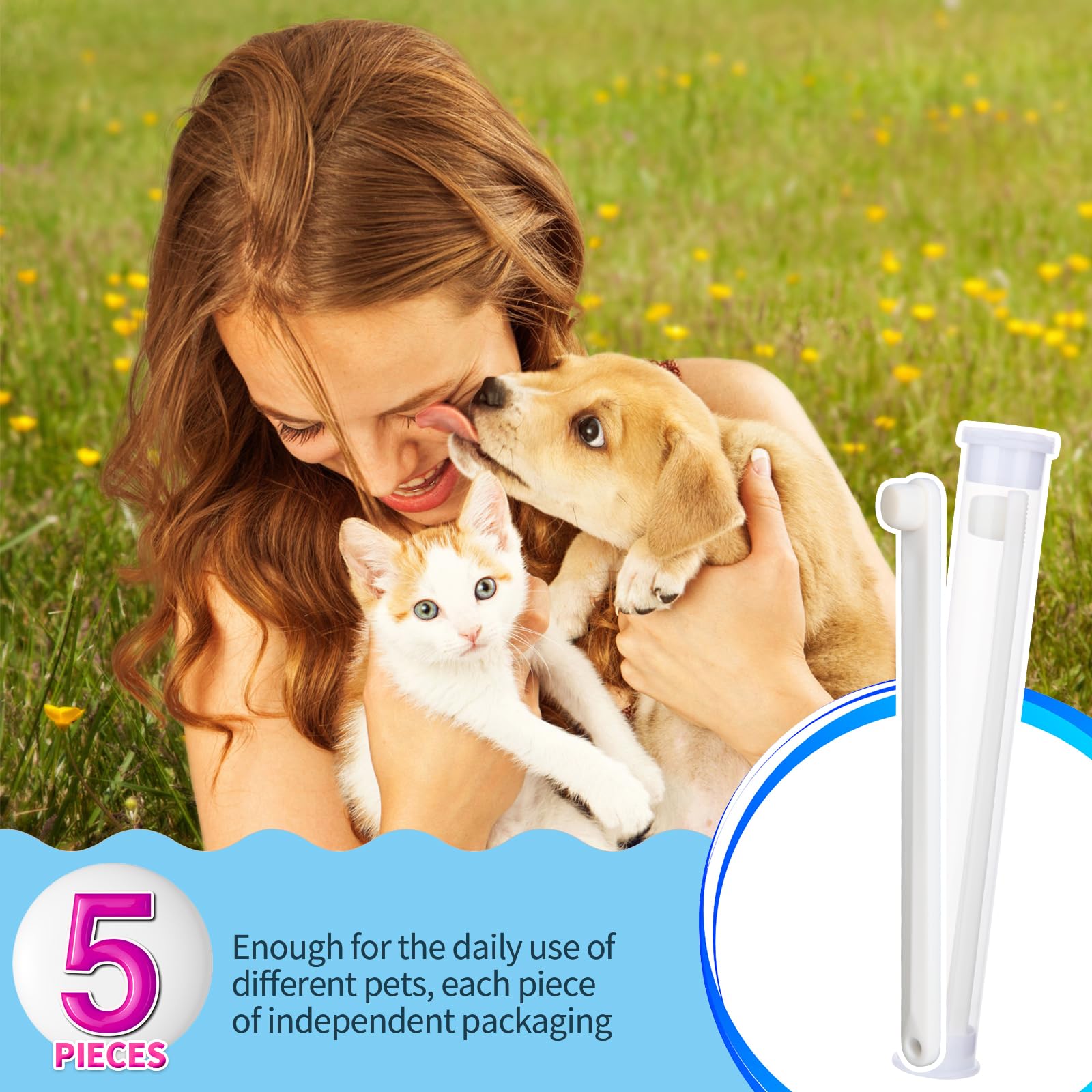 Newday Small Dog & Cat Toothbrush 5 Set, Micro Nano Bristles to Clean pet Teeth Toothbrushes, Puppy Dogs Pet Tooth Cleaning Kit with Storage Box（White