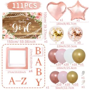 Baby Shower Decorations for Girl - Rose Gold Retro Blush Pink Balloon Arch Garland Kit with Baby Balloon Boxes with Letters, Girl Baby Shower Backdrop for Butterfly Baby Shower Decor, Girl Birthday