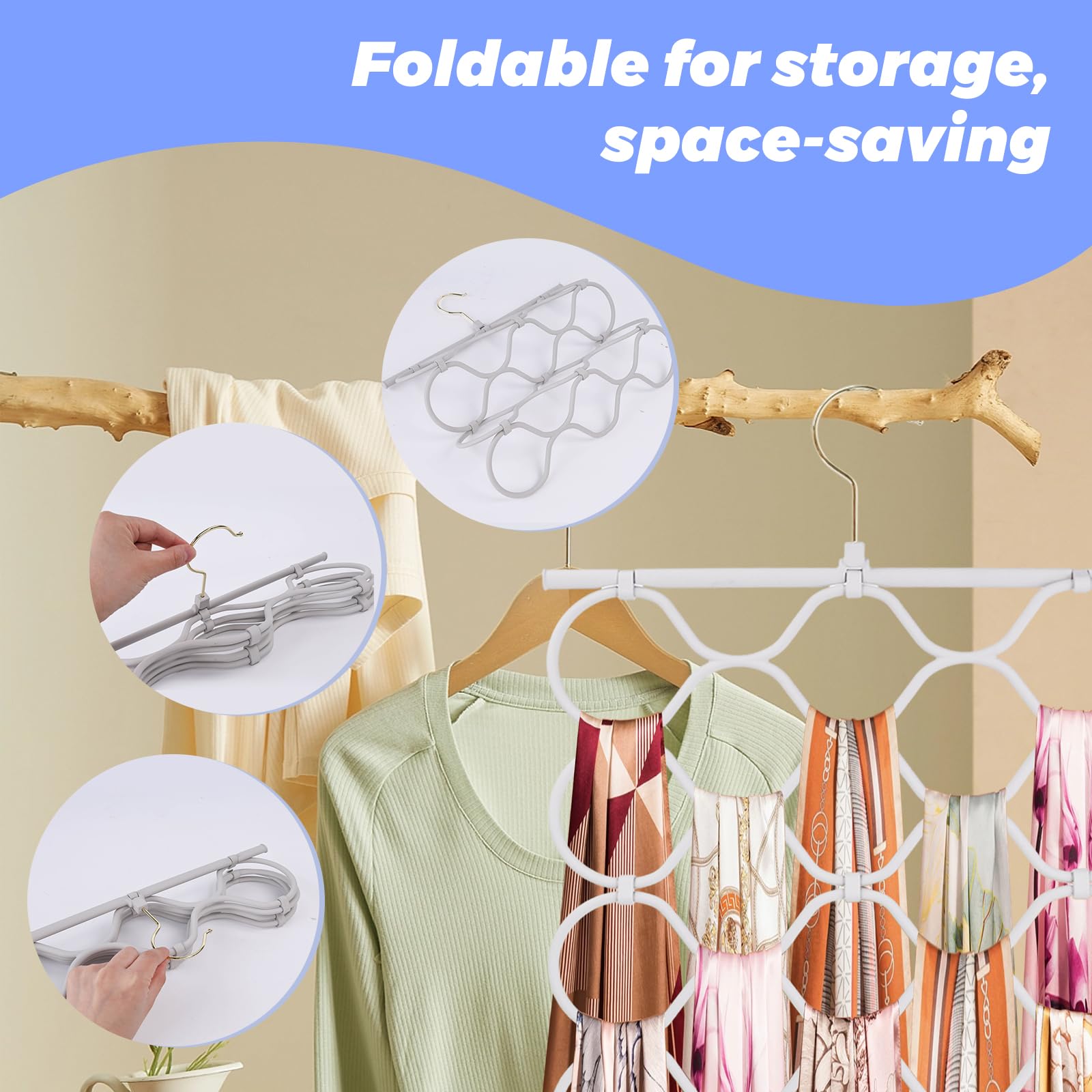 BigOtters 18 Loop Scarf Hanger Holder Organizer Space Saver Organizer Multiple Purpose for Closet Tie,Belt,Scarves,Shawl,Socks-White