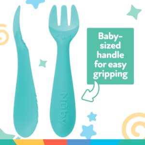 Nuby Silicone Easy Grip Fork & Spoon Set, 12+m in Aqua