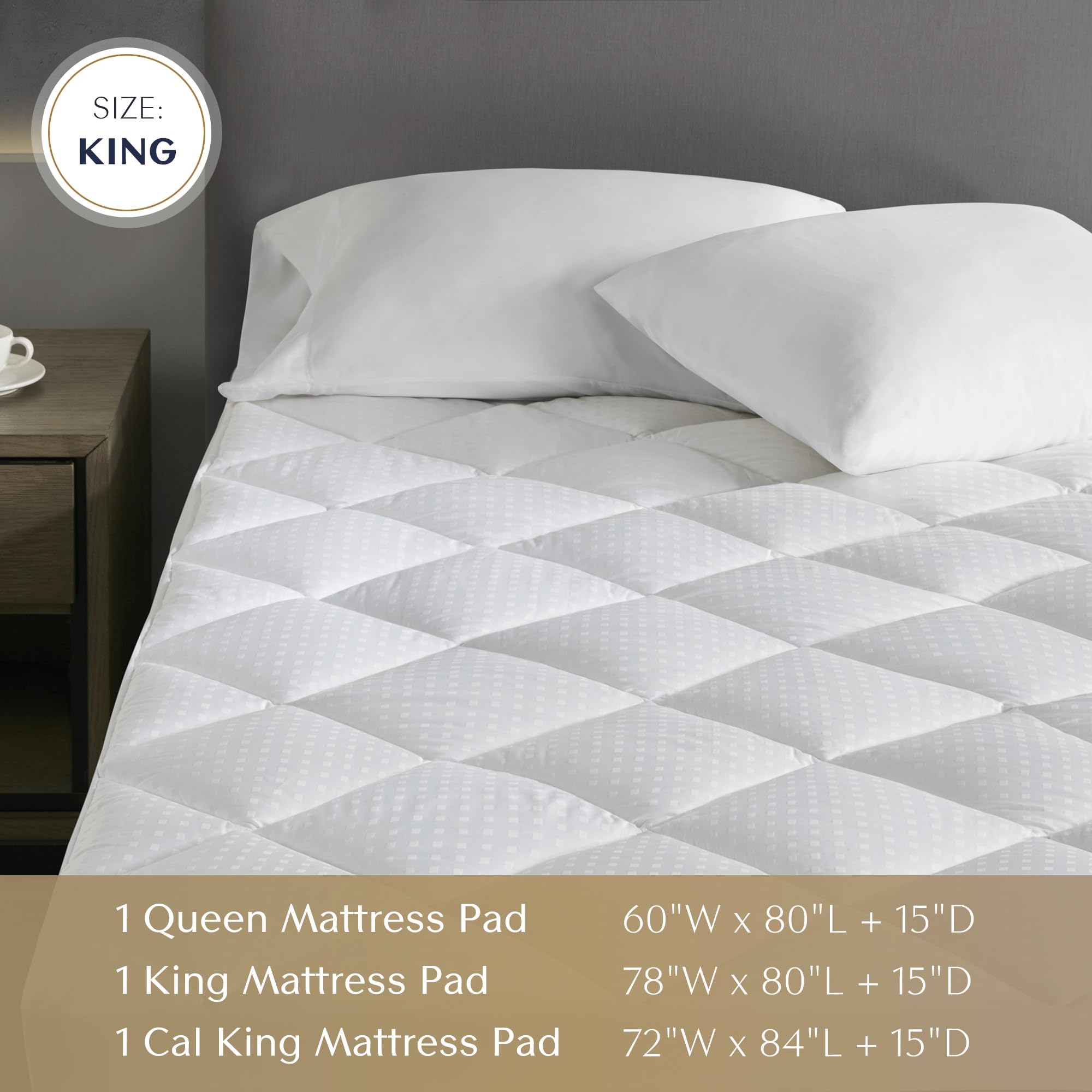 Croscill King Mattress Pad Cotton Bed Protector Waterproof Mattress Pad, Diamond Quilted Cover, Overfilled, Breathable Mattress Topper, Fitted Pocket Fits Up to 18", Easy Care, King, White