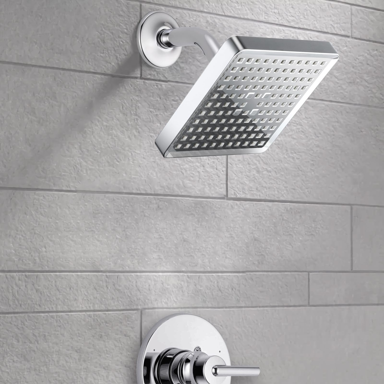 Voolan High Pressure Rain Shower Head - Luxury Modern Look - The Adjustable Replacement For Your Bathroom Showerhead - 6" Square High Flow Pressure Boosting Showers (Chrome)