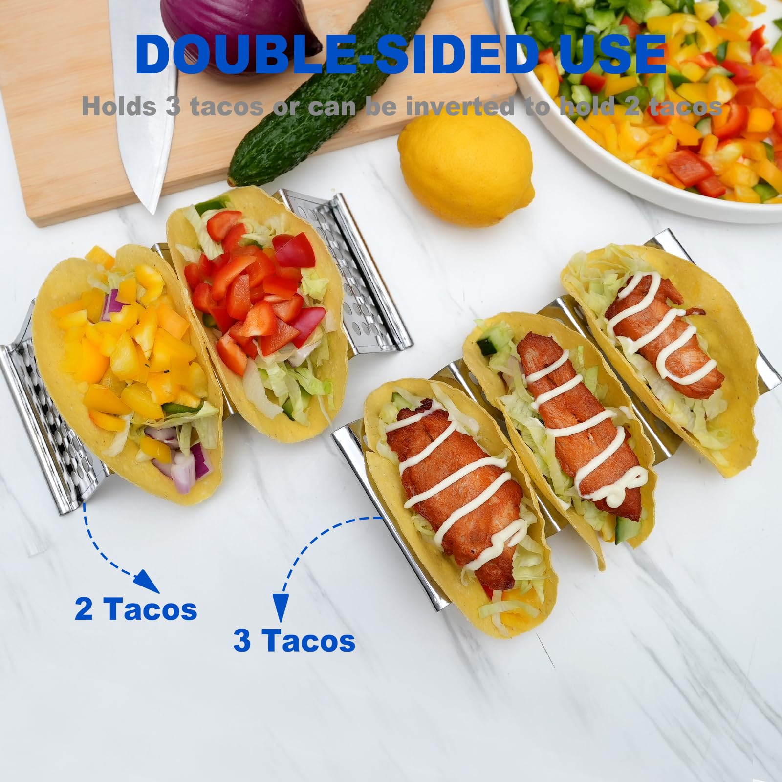 QKENDY Taco Holders Set of 6, Stainless Steel Taco Holder Stand, Stylish Taco Shell Holders, Each Metal Taco Stands for 3 Tacos, Taco Rack Taco Serving Tray Oven, Grill and Dishwasher Safe