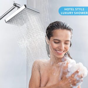 Voolan High Pressure Rain Shower Head - Luxury Modern Look - The Adjustable Replacement For Your Bathroom Showerhead - 6" Square High Flow Pressure Boosting Showers (Chrome)