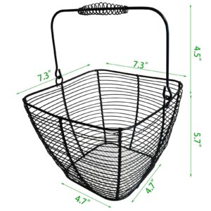 Black Square Wire Egg Basket For Fresh Egg with Handle,Famhouse Small Metal Egg Collecting Basket for Gathering Fresh Eggs Chicken Basket Decor for Kitchen Countertop Rustic Style