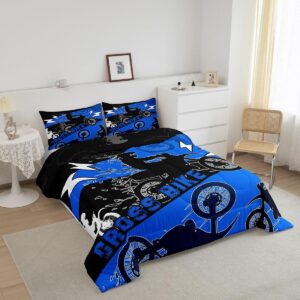 Erosebridal Boys Dirt Bike Bedding Sets Twin Motocross Comforter Set Dirtbike Room Decor for Boys Kids Girls Adult,Rider Motorcycle Bed Set Cool Extreme Sports Comforter Sets 2Pcs,Blue Black