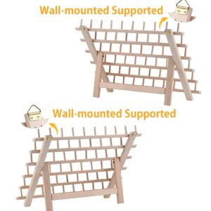 Simthread [Upgraded] 60x2 Spools Wooden Thread Holder, Braiding Rack, Organizer Stand with Hanging Hooks for Embroidery Sewing Thread Rack