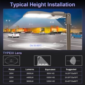 NUOGUAN LED Parking Lot Light with Slip Fitter, UL DLC Listed, 5000K Shoebox Pole Light, IP65 Waterproof Commercial Street Area Lighting for Roadway/Driveway/Yard(320W,100-277V)