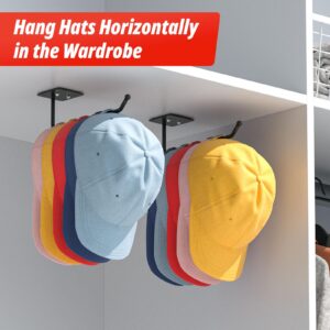 2 Pack Hat Racks for Baseball Caps Wall, Extended 8.07" Hat Organizer for Baseball Caps, Hat Storage for Baseball Caps, Hat Hooks Hat Hanger Strong Adhesive/Wall Drilled for Door, Closet(Black)