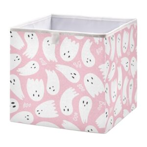 wellday storage basket pink halloween boo foldable 15.8 x 10.6 x 7 in cube storage bin home decor organizer storage baskets box for toys, books, shelves, closet, laundry, nursery