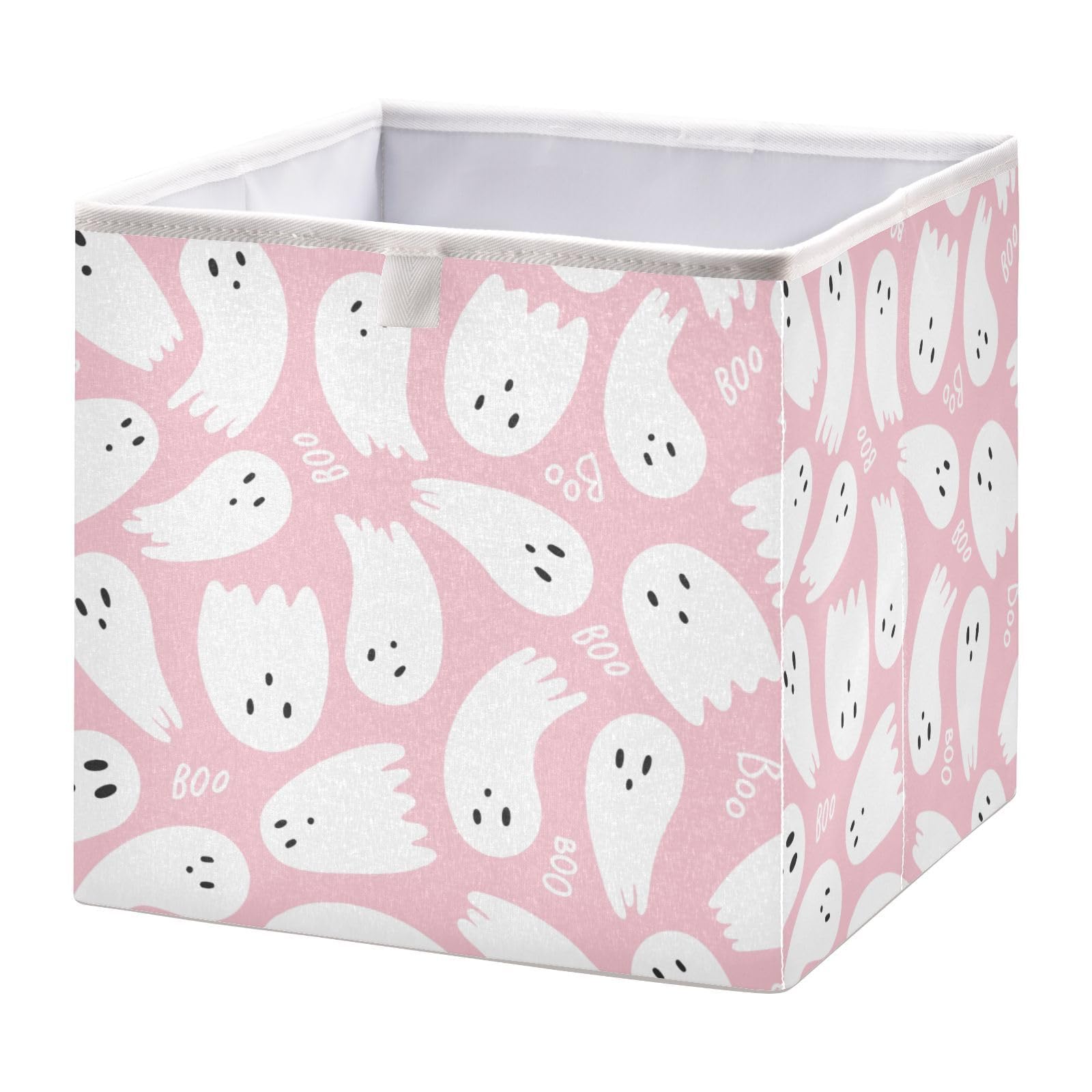 WELLDAY Storage Basket Pink Halloween Boo Foldable 15.8 x 10.6 x 7 In Cube Storage Bin Home Decor Organizer Storage Baskets Box for Toys, Books, Shelves, Closet, Laundry, Nursery