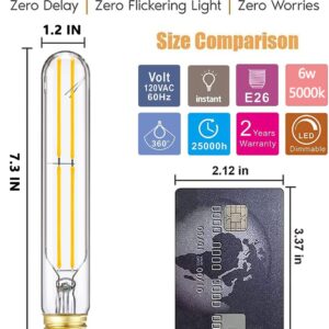 HOMOSUM Dimmable E26 Light Bulbs 6W Equal 60 Watt Edison LED Light Bulb AC120V Daylight 5000K 60W 600LM T10 LED Bulb Medium Base E26 LED Bulb Pack of 4 (7.3 Inch 6w=60w 5000k Clear)