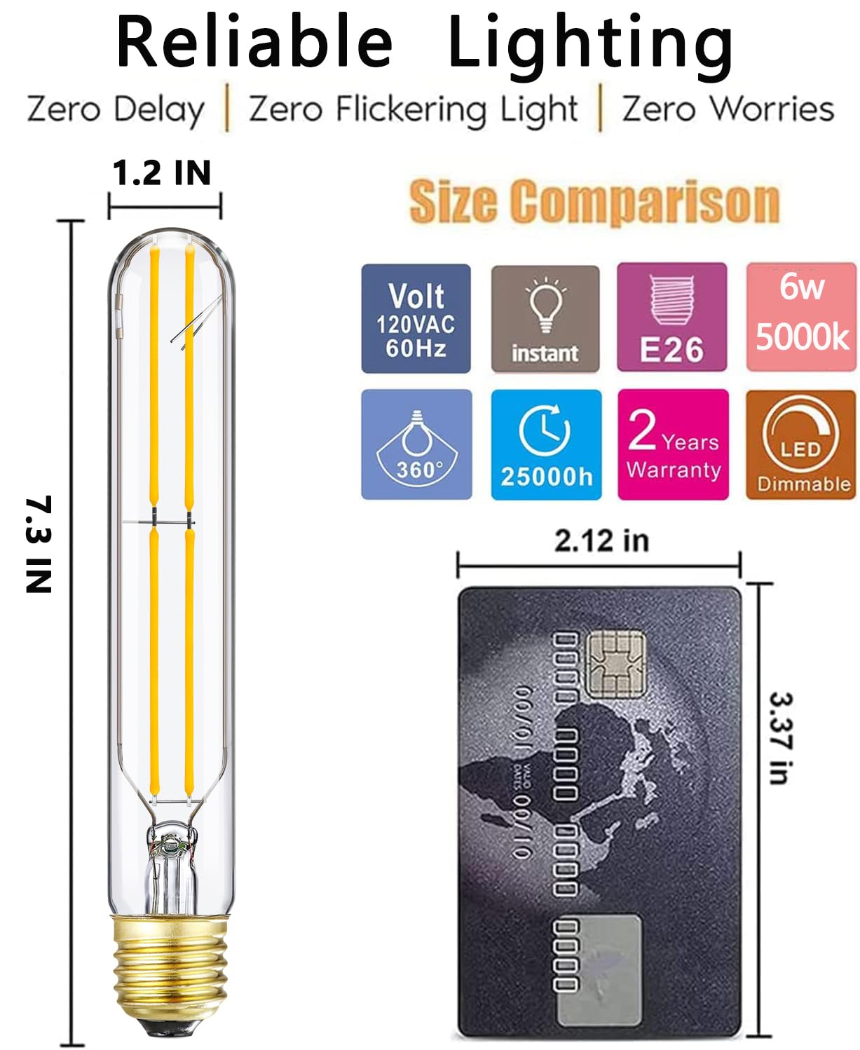 HOMOSUM Dimmable E26 Light Bulbs 6W Equal 60 Watt Edison LED Light Bulb AC120V Daylight 5000K 60W 600LM T10 LED Bulb Medium Base E26 LED Bulb Pack of 4 (7.3 Inch 6w=60w 5000k Clear)