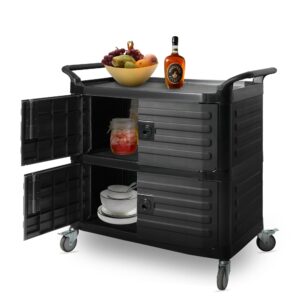 3-tier service utility carts on wheels, mobile kitchen cart with handle & storage cabinet, portable rolling cart for home hotel restaurant (black)