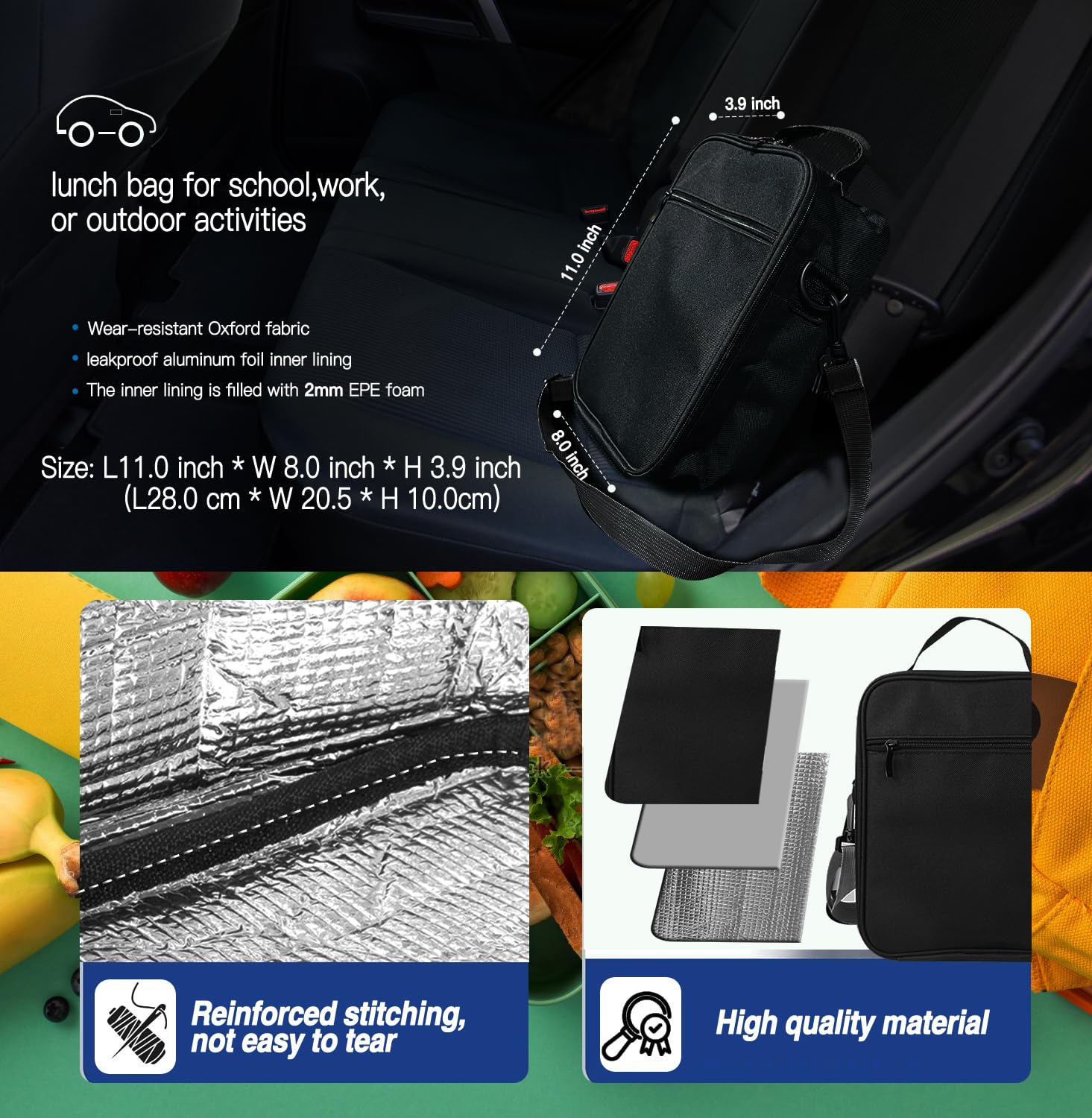 hzzycer Lunch Box for Men Women Insulated Lunch Bag Reusable Small Lunch Bag with Adjustable Shoulder Strap for Work Picnic