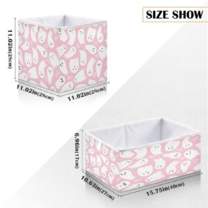 WELLDAY Storage Basket Pink Halloween Boo Foldable 15.8 x 10.6 x 7 In Cube Storage Bin Home Decor Organizer Storage Baskets Box for Toys, Books, Shelves, Closet, Laundry, Nursery