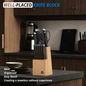 Petalirs Knife Set, 14 Pieces Kitchen Knife Set with Wooden Block, Dishwasher Safe, German Stainless Steel Knife Block Set