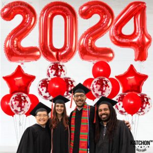 KatchOn, Red 2024 Balloon Numbers Set - Pack of 22 | Giant 40 Inch Red 2024 Balloons, Confetti Balloons, Red and White Graduation Decorations | Red Graduation Decorations Class of 2024 Red and White