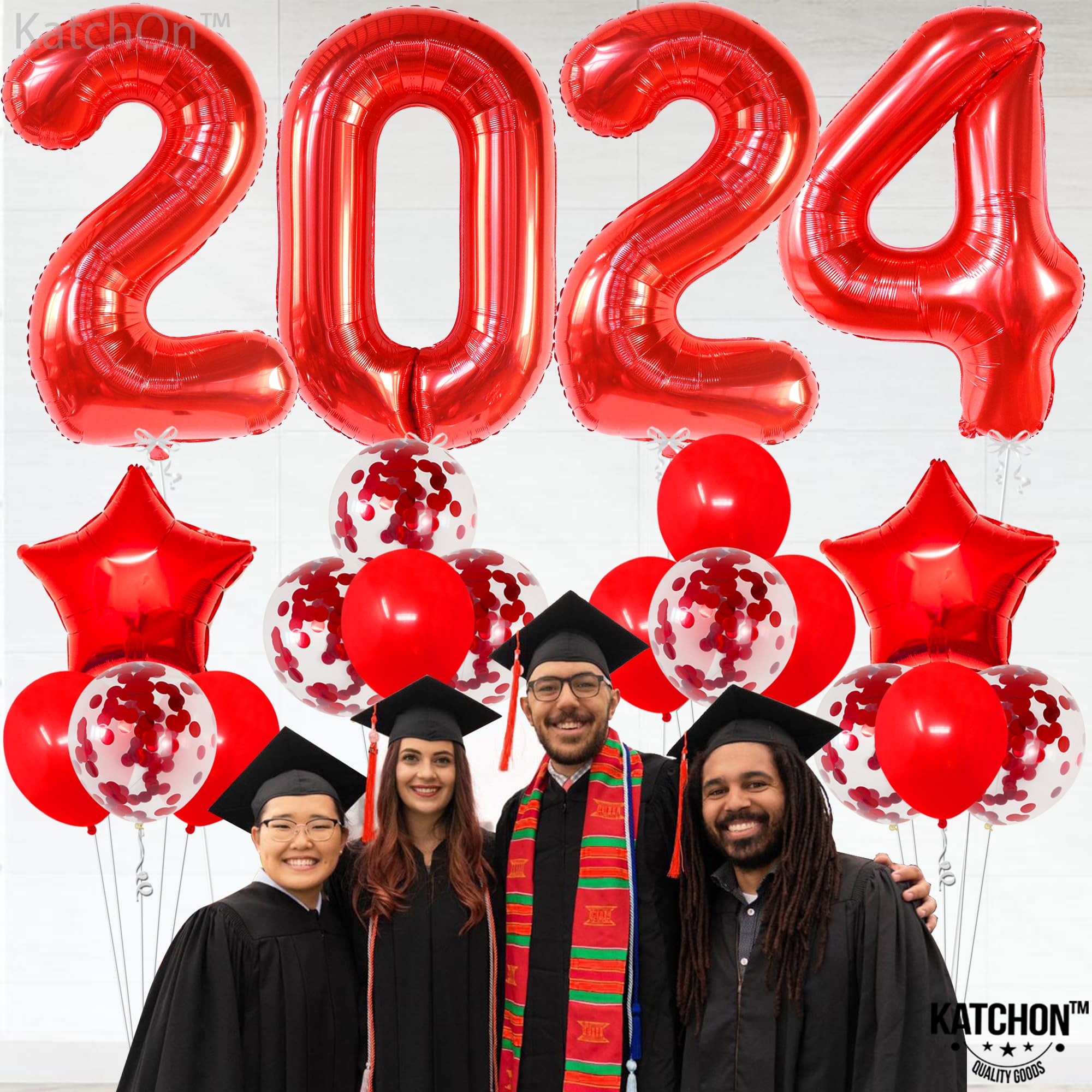 KatchOn, Red 2024 Balloon Numbers Set - Pack of 22 | Giant 40 Inch Red 2024 Balloons, Confetti Balloons, Red and White Graduation Decorations | Red Graduation Decorations Class of 2024 Red and White